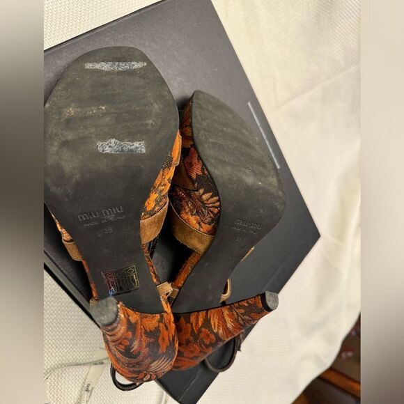 Miu Miu 5” Heels Exotic Jacquard & Leather Slingbacks Size 39 US 9 Made in Italy - Picture 13 of 16